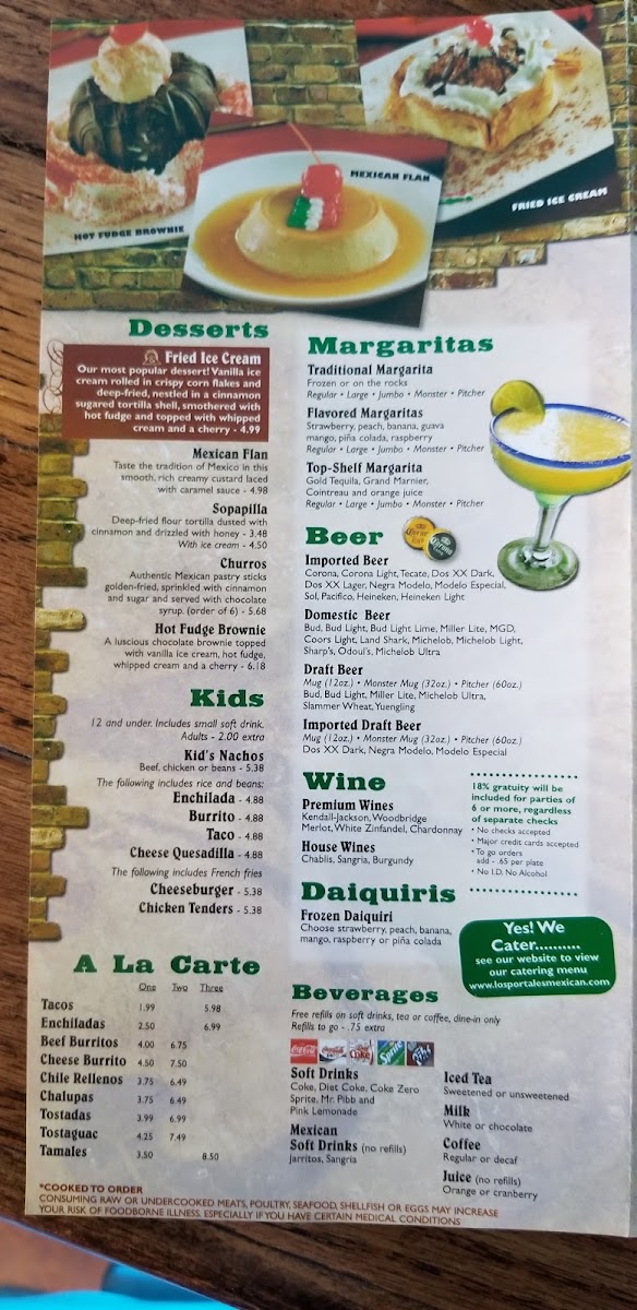 Los Portales Mexican Grill & Bar menu board