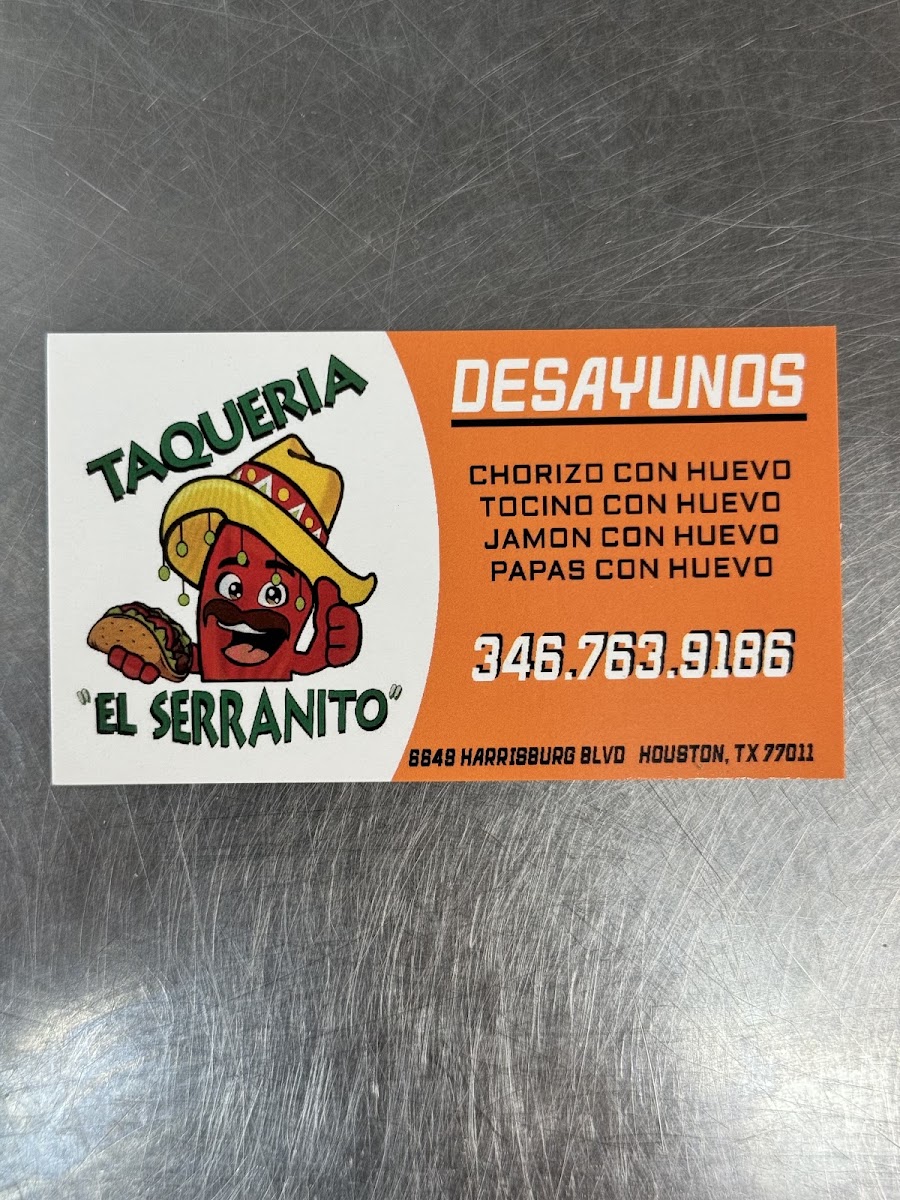 Taqueria El Serranito menu board