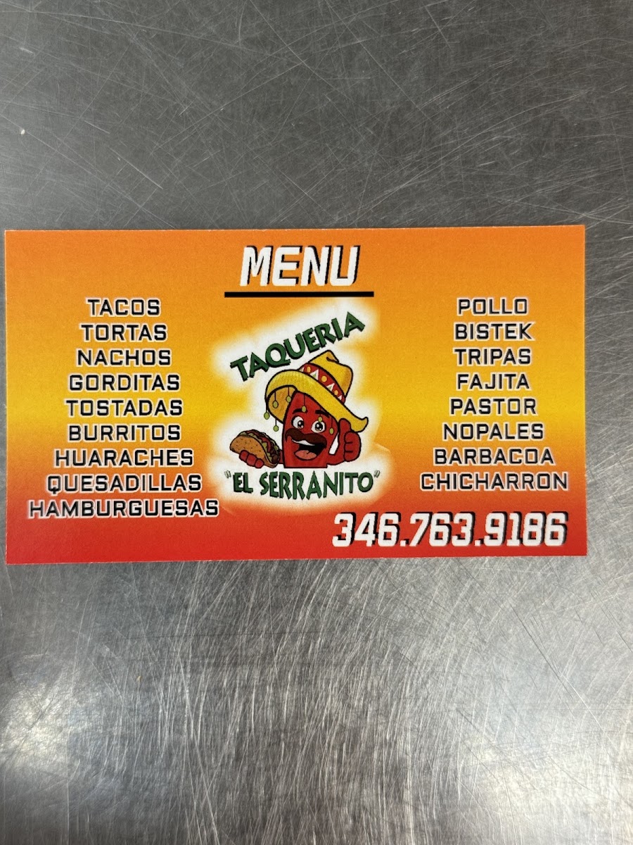 Taqueria El Serranito menu board