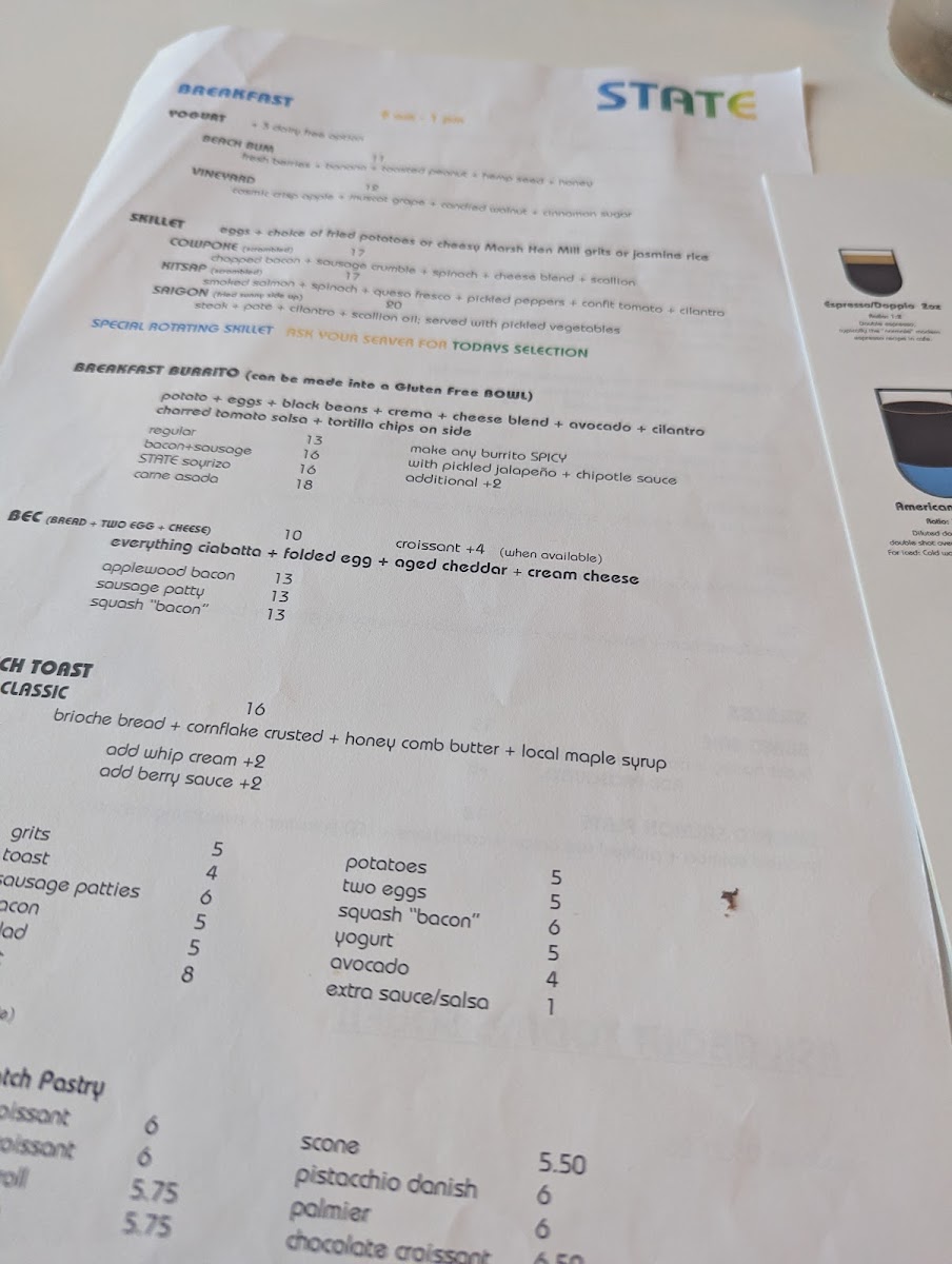 STATE Food + Drink menu board