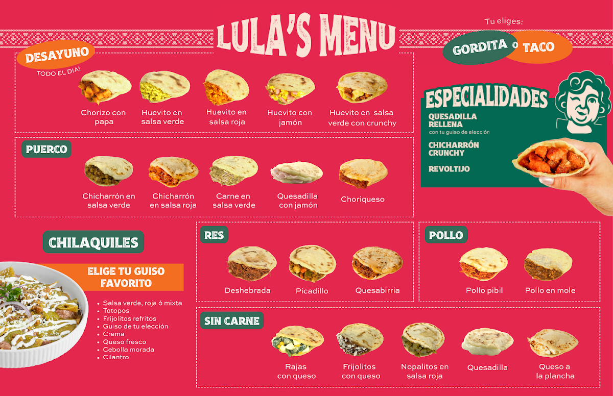 Gorditas Doña Lula menu board