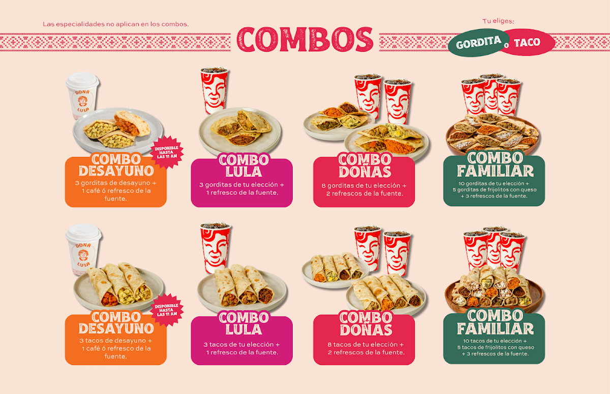 Gorditas Doña Lula menu board