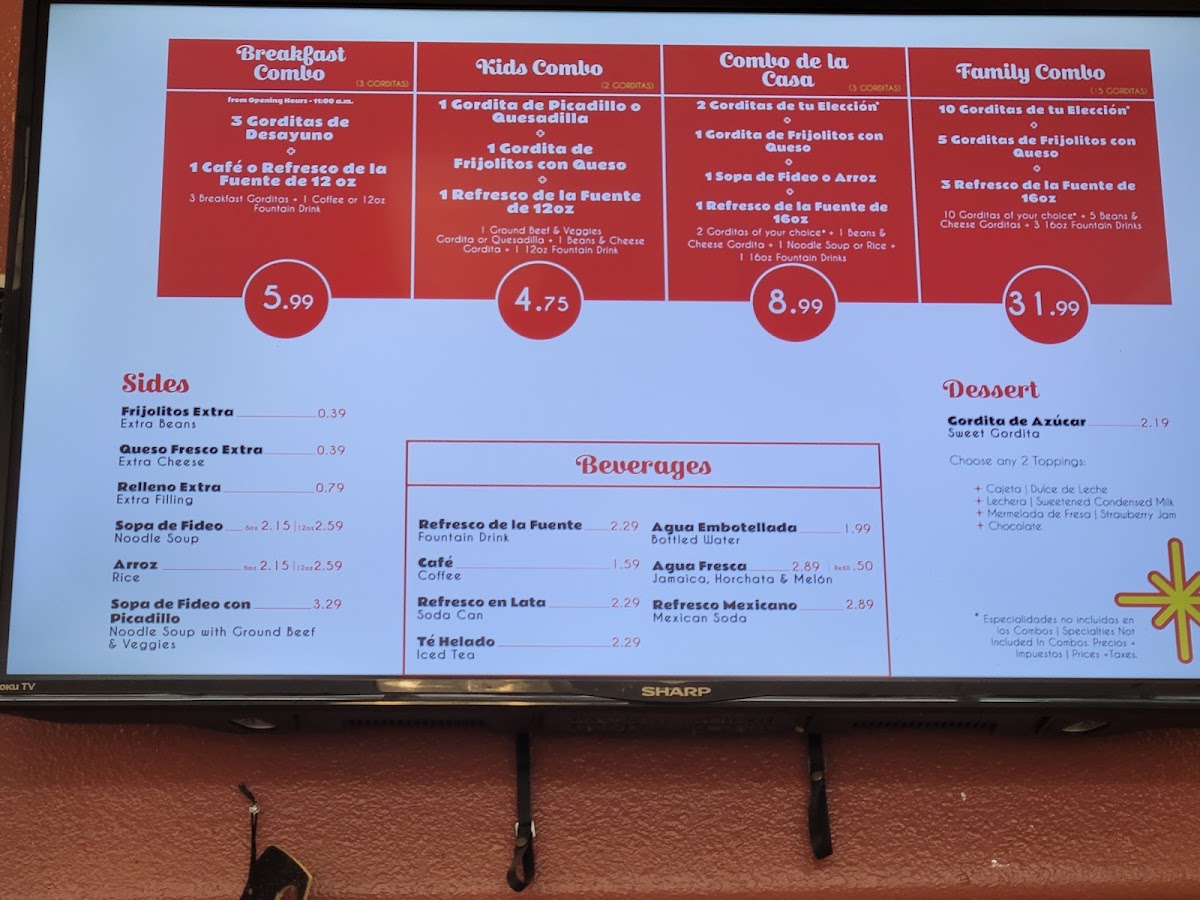 Gorditas Doña Lula menu board
