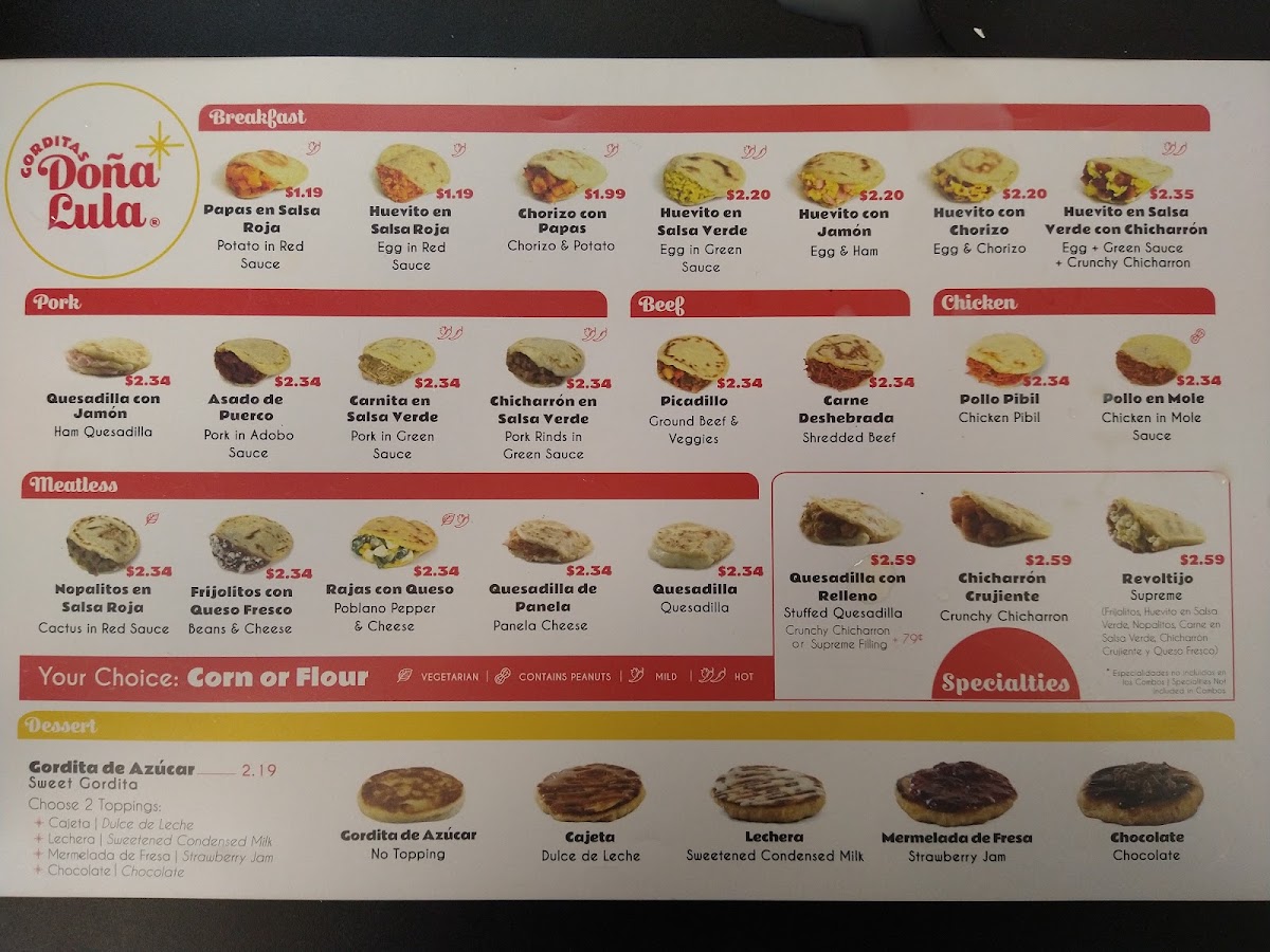 Gorditas Doña Lula menu board