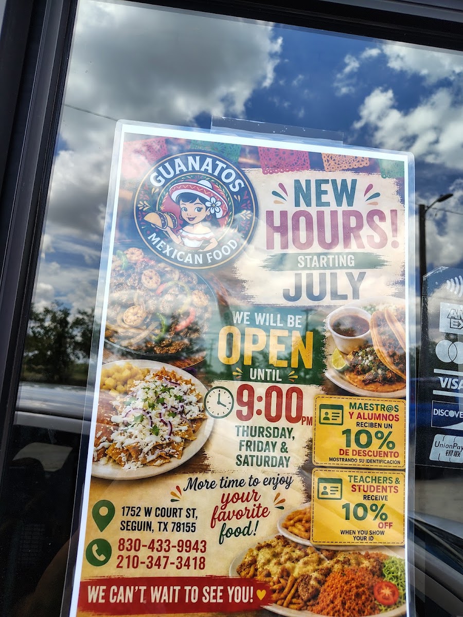 Guanatos Mexican Food menu board