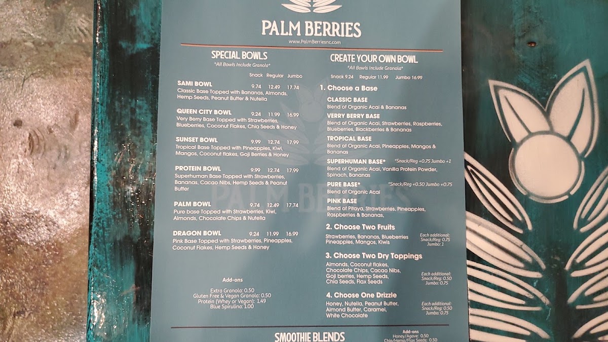 Palm Berries menu board