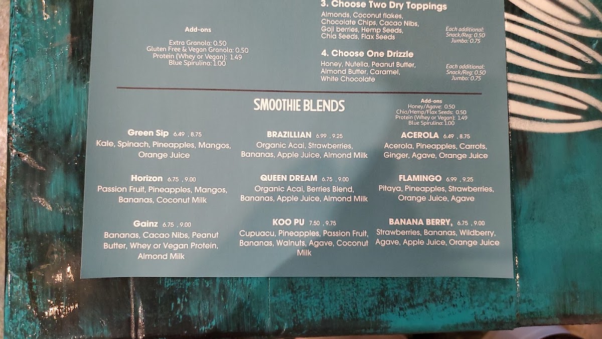 Palm Berries menu board