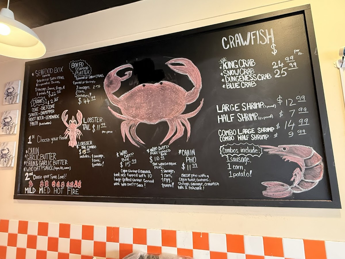 WhoDat Cajun Kitchen menu board