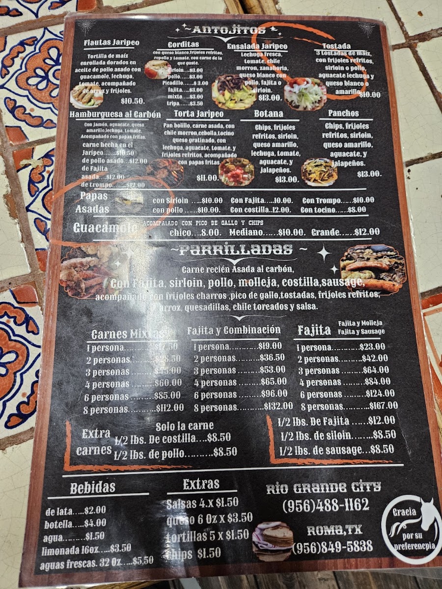 El Jaripeo Tacos menu board