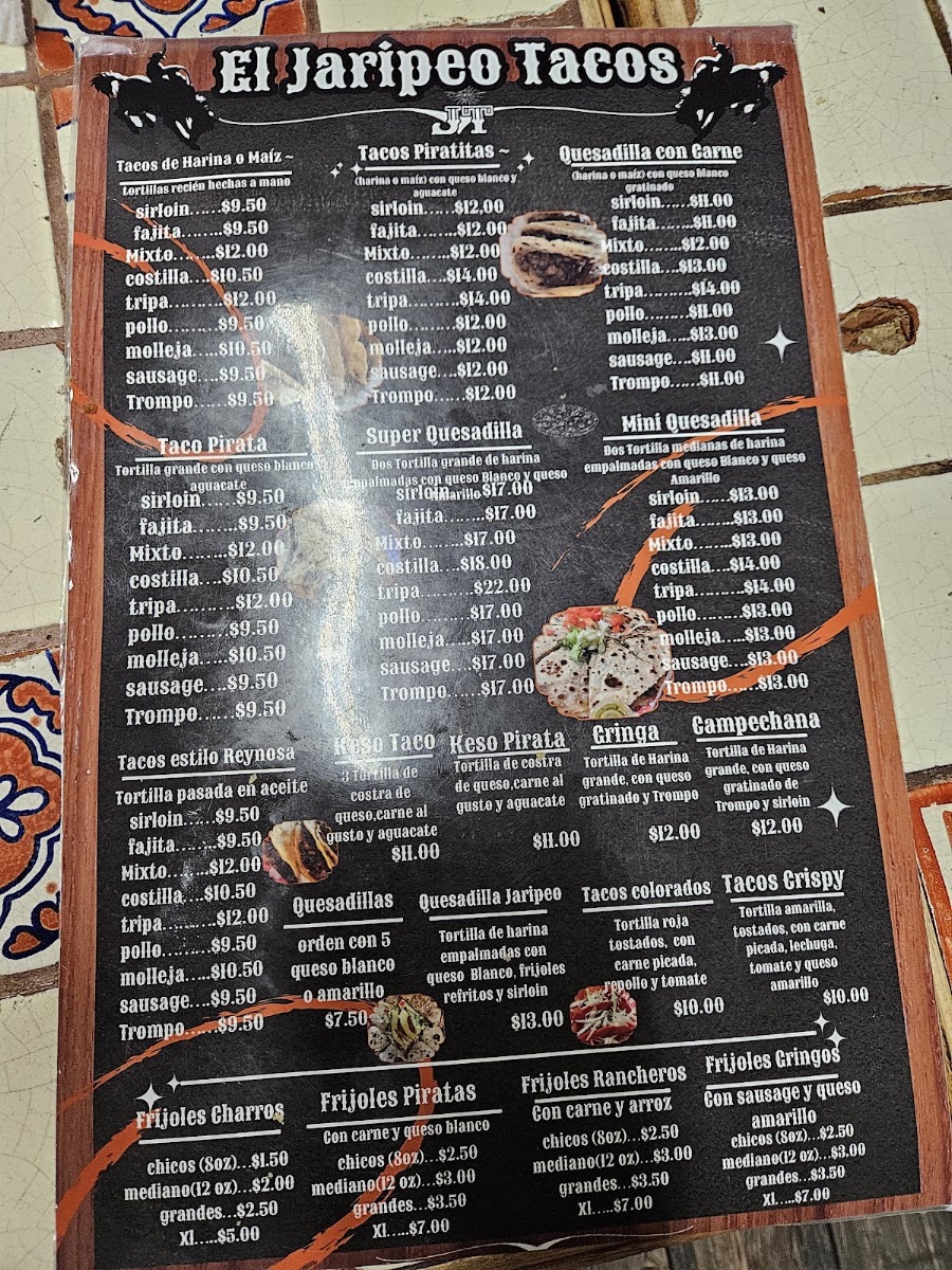 El Jaripeo Tacos menu board