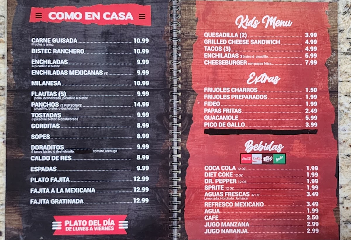 Los compadres restaurant menu board