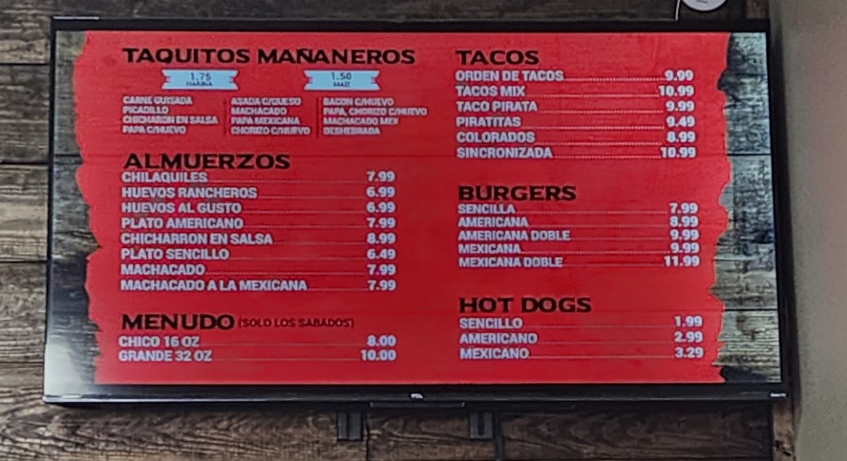 Los compadres restaurant menu board
