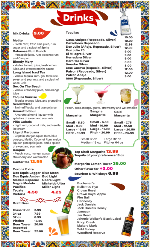 Ruby's Cantina & Grill menu board