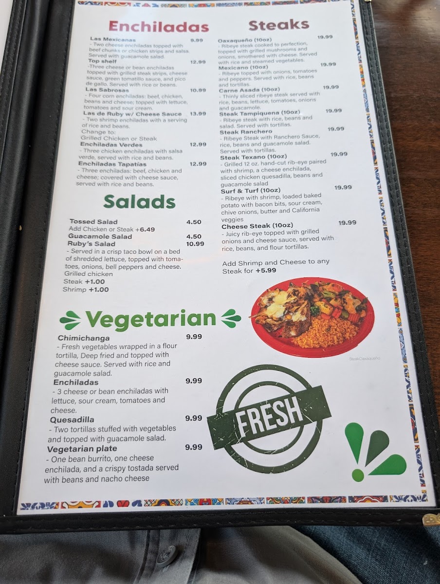 Ruby's Cantina & Grill menu board
