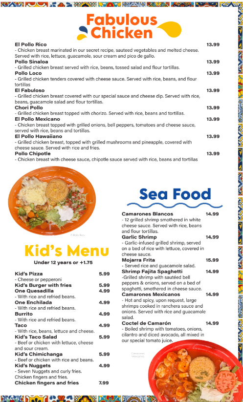 Ruby's Cantina & Grill menu board