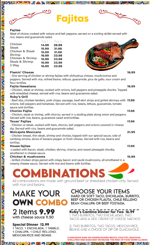 Ruby's Cantina & Grill menu board