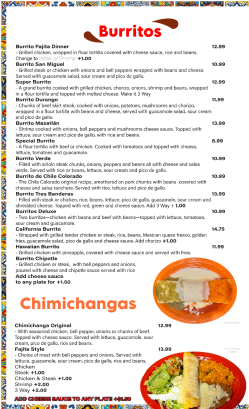Ruby's Cantina & Grill menu board