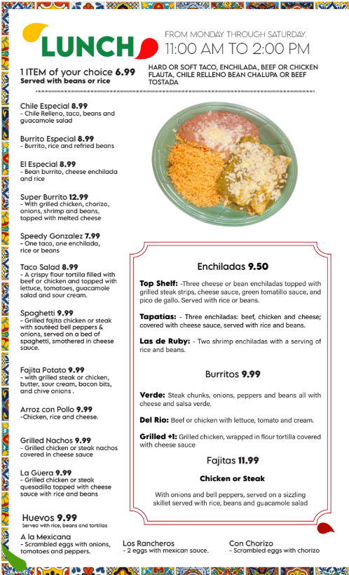 Ruby's Cantina & Grill menu board