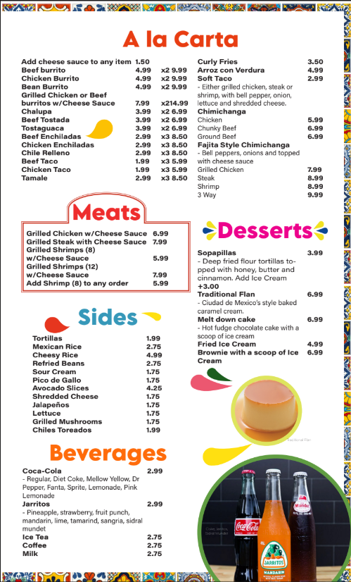 Ruby's Cantina & Grill menu board