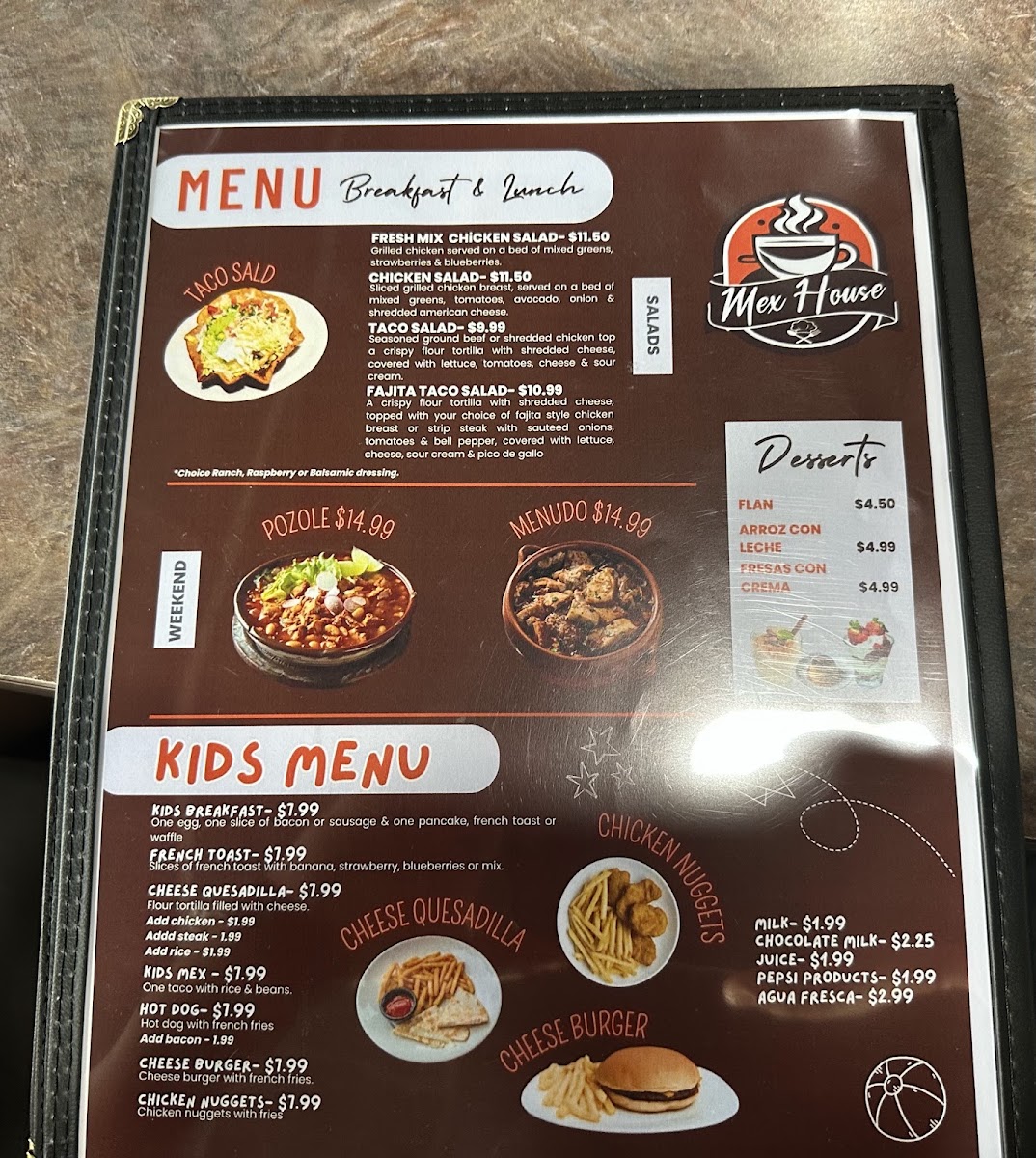Mex House menu board