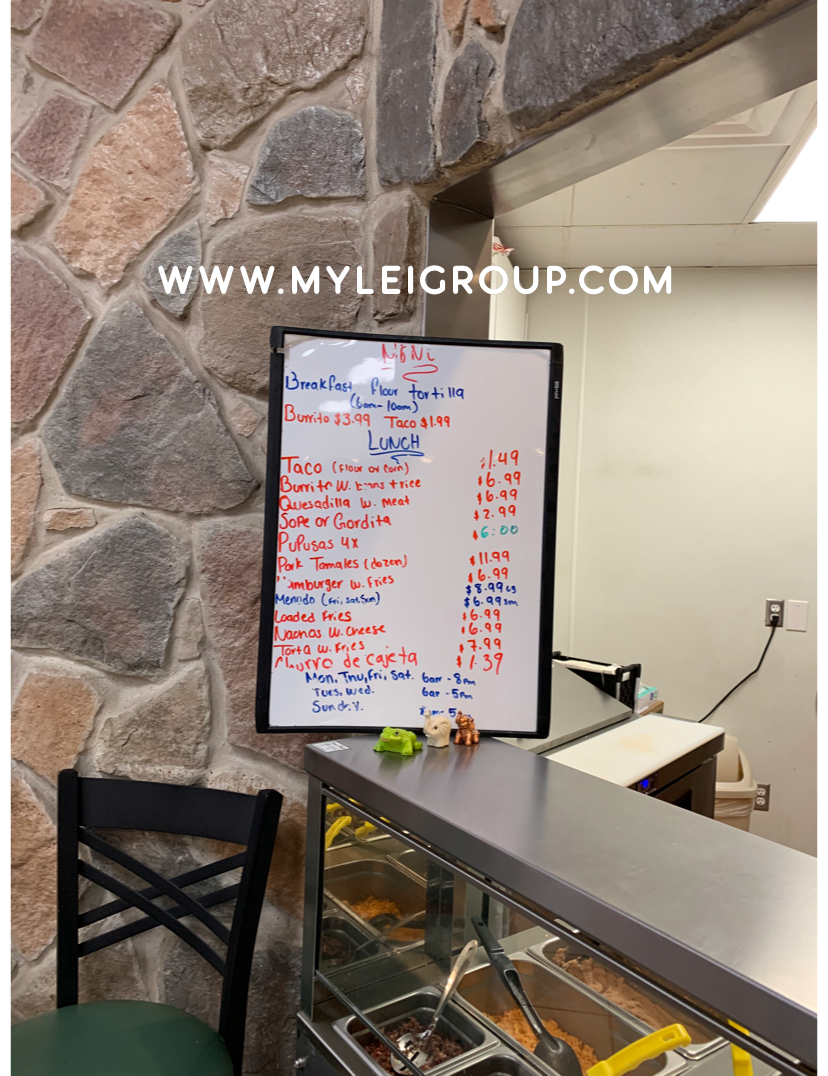 Barrios Taqueria menu board