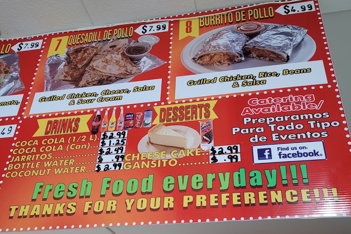 El Pollote Mexican Restaurant menu board