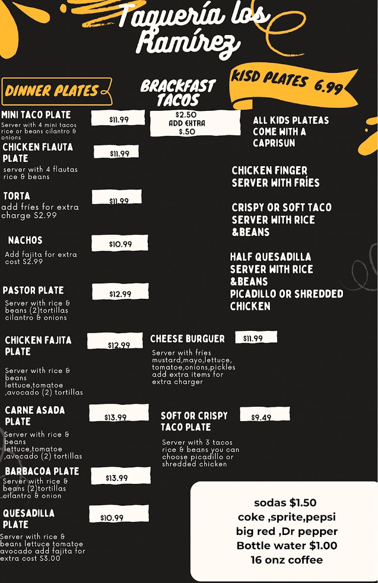 Taqueria los Ramirez menu board