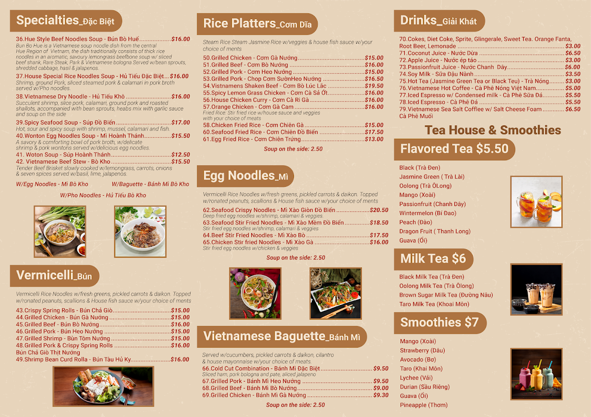 New Star Viet Bistro- Vietnamese Restaurant & Boba Tea menu board