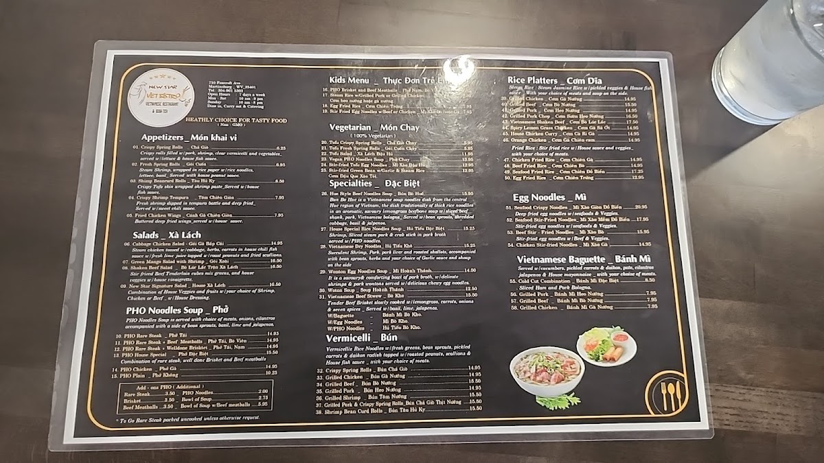 New Star Viet Bistro- Vietnamese Restaurant & Boba Tea menu board