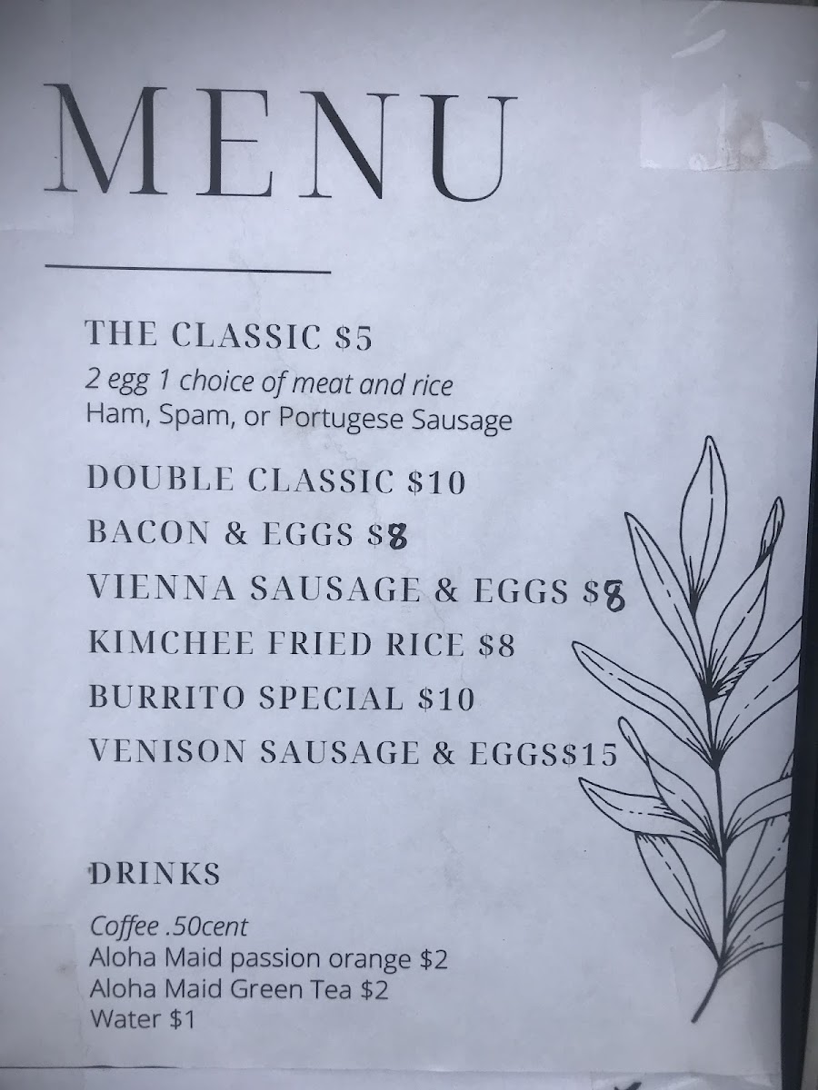 Maui Breakfast Food Truck menu board