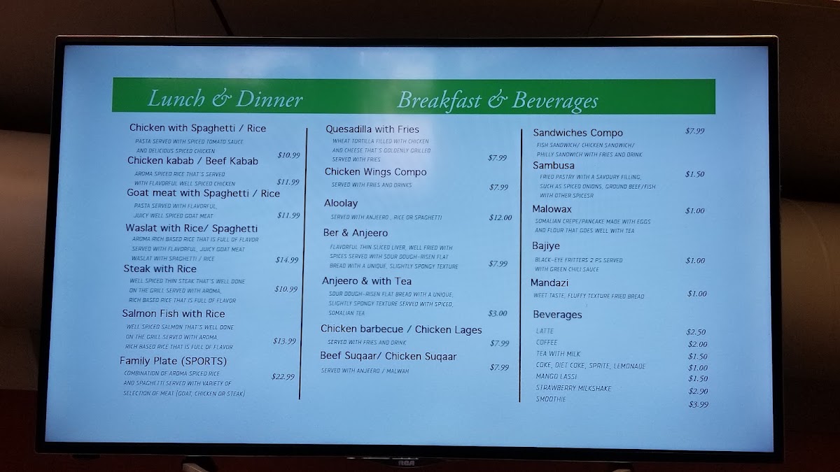 Somali Discount Coffee and Deli menu board
