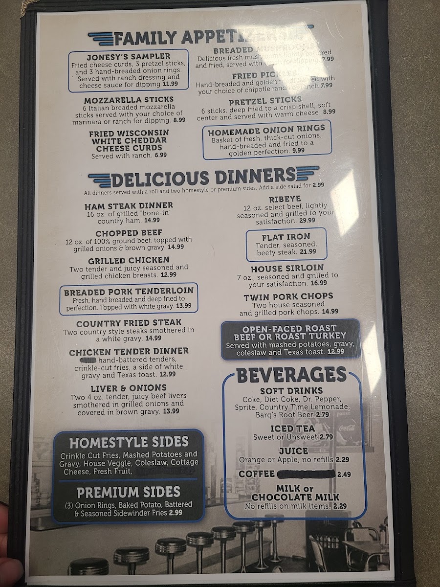 Jonesys menu board
