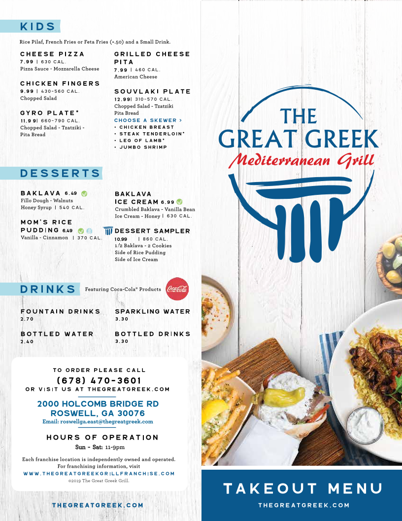 The Great Greek Mediterranean Grill — Roswell menu board