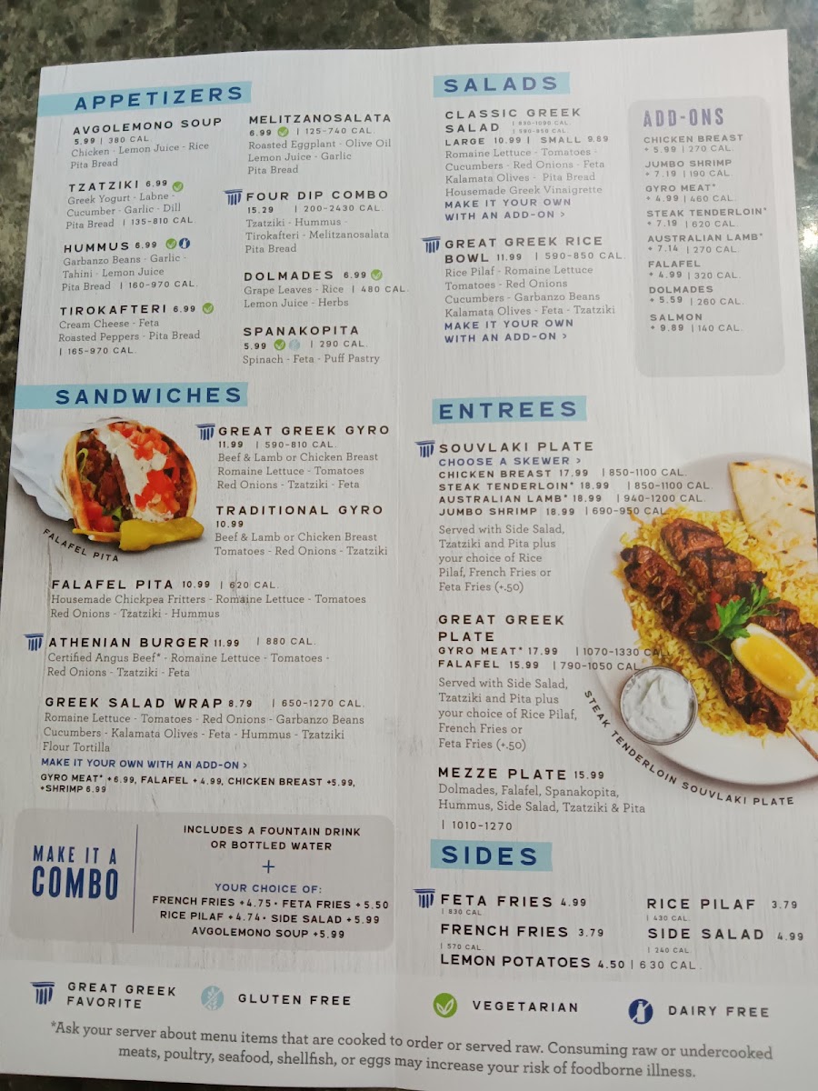 The Great Greek Mediterranean Grill — Roswell menu board