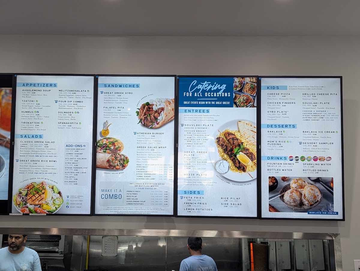The Great Greek Mediterranean Grill — Roswell menu board