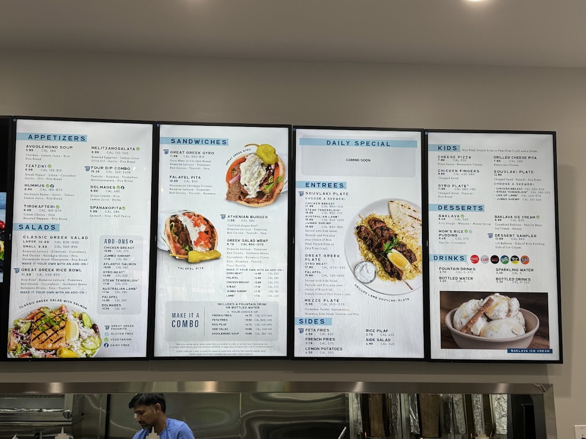 The Great Greek Mediterranean Grill — Roswell menu board