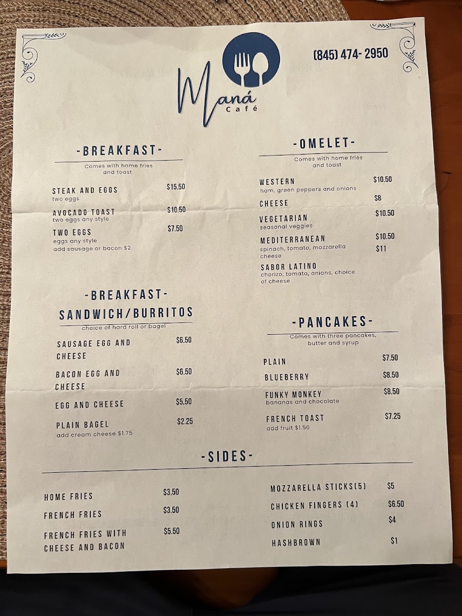 Mana cafe menu board