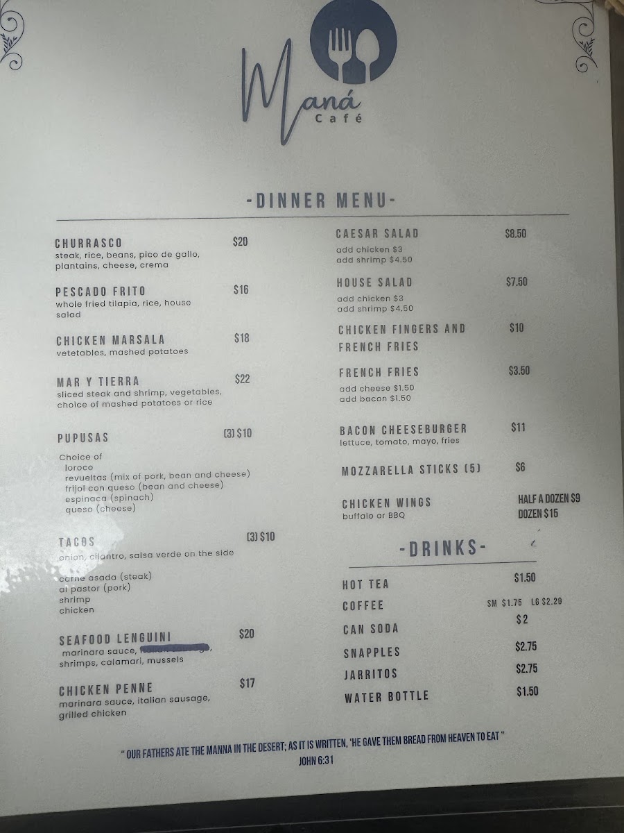 Mana cafe menu board