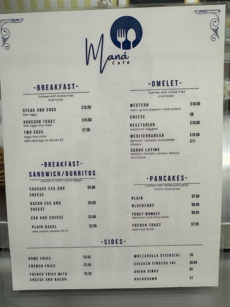 Mana cafe menu board