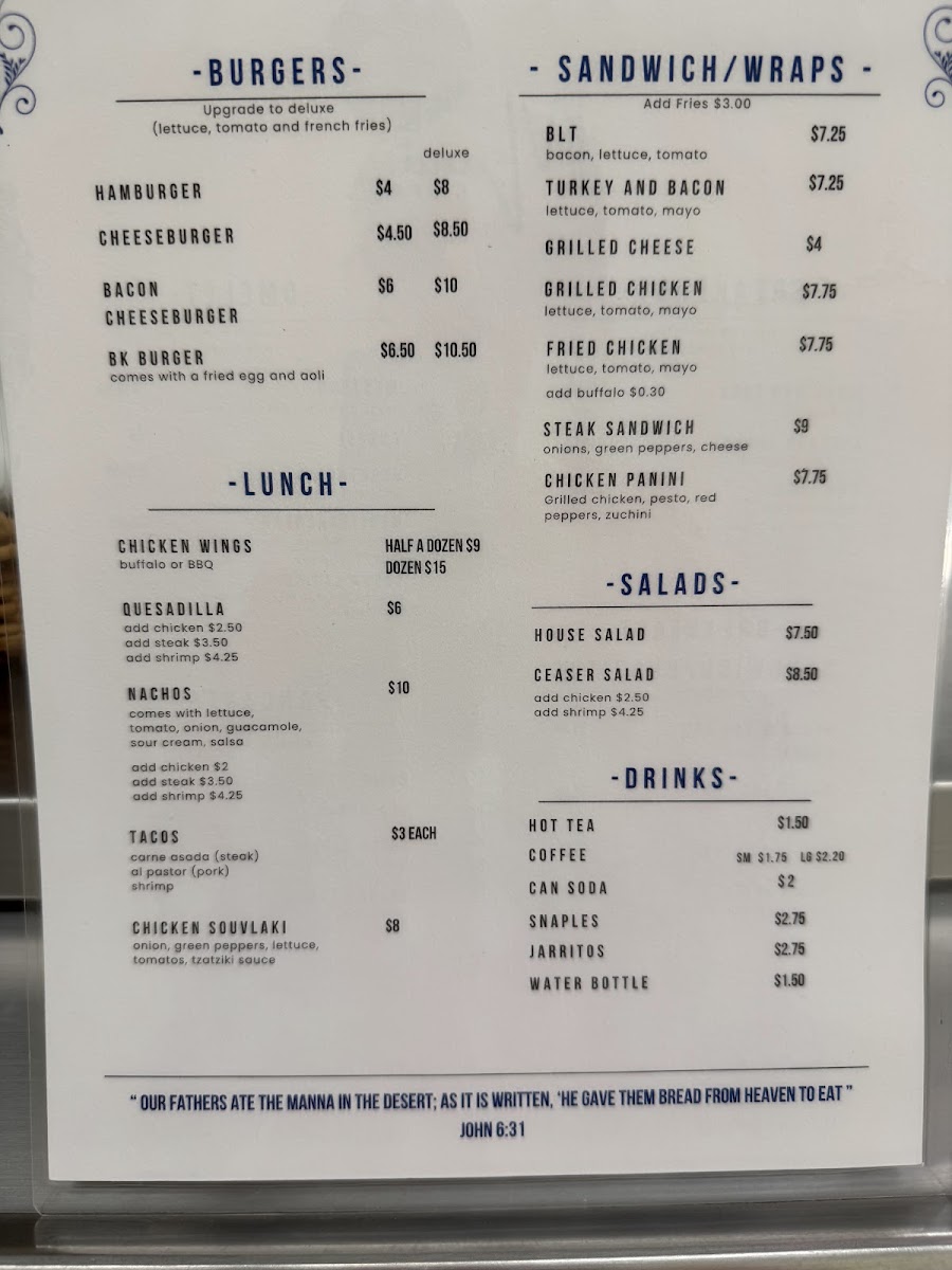 Mana cafe menu board