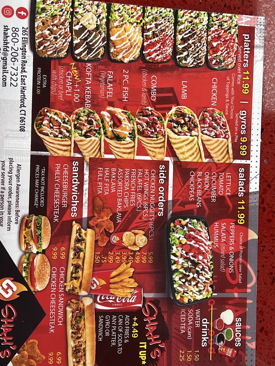 Shah's Halal Food East Hartford menu board