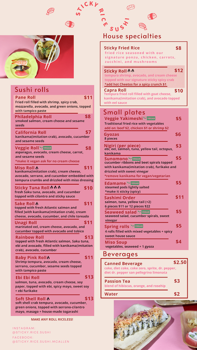 Sticky Rice Sushi menu board