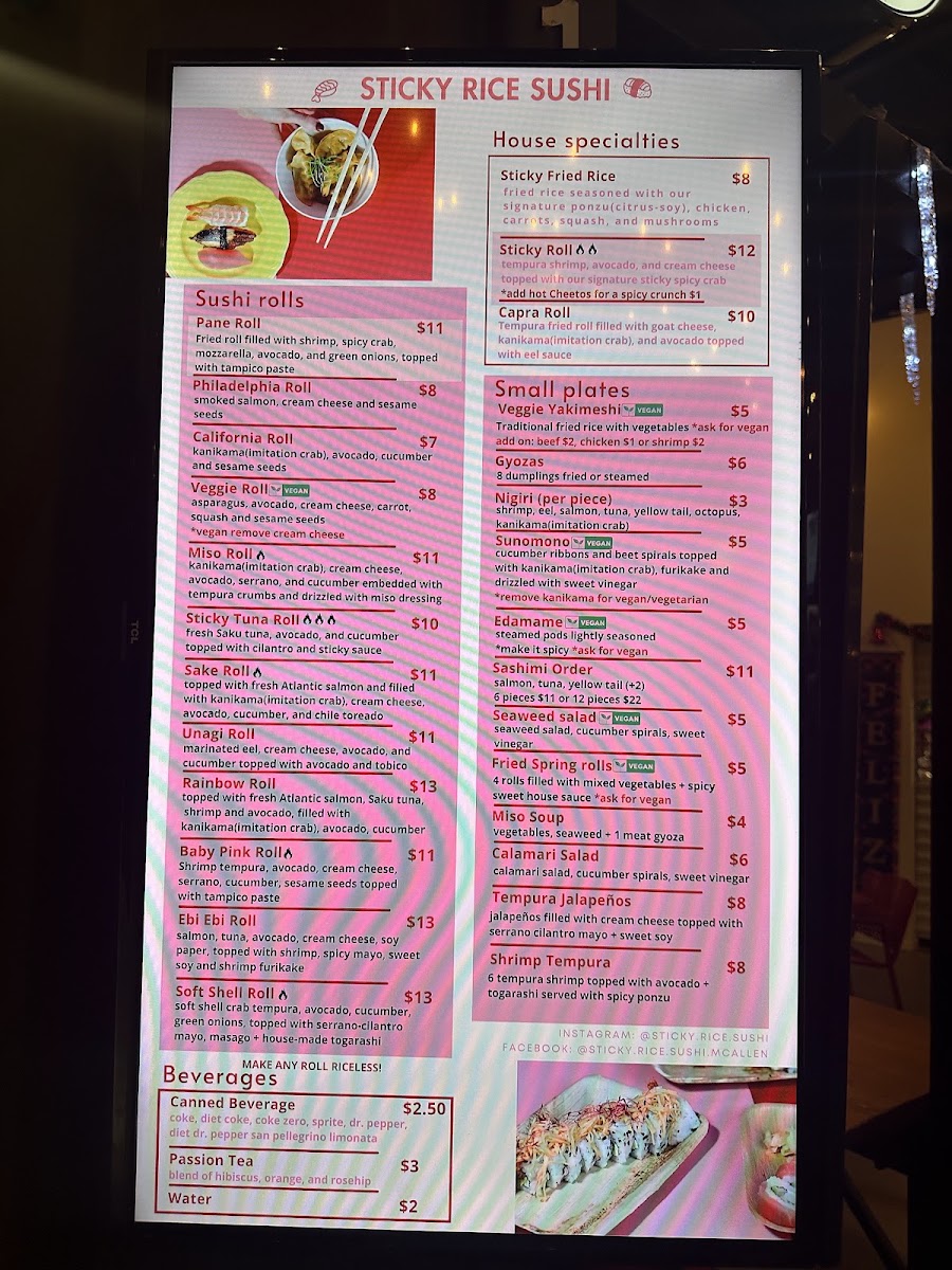 Sticky Rice Sushi menu board