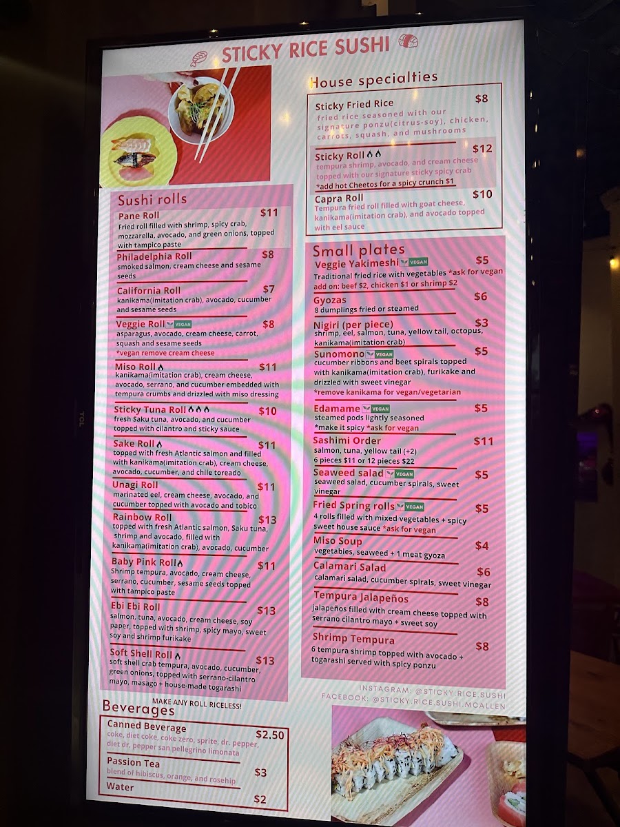 Sticky Rice Sushi menu board