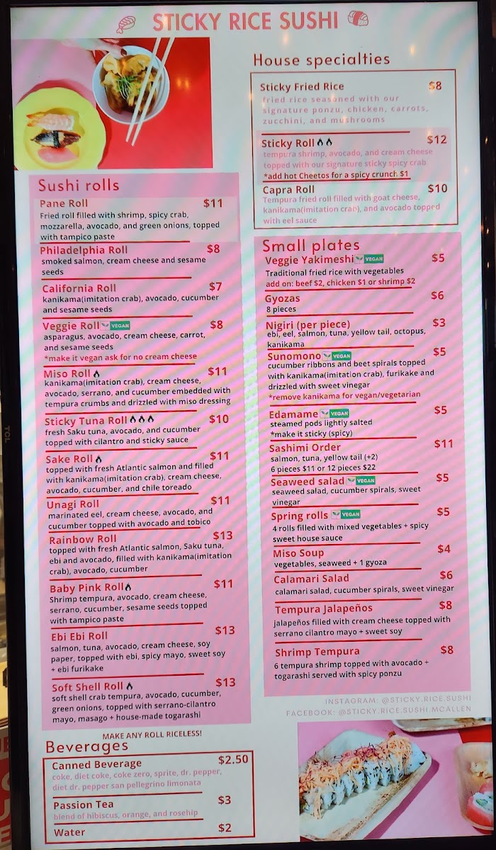 Sticky Rice Sushi menu board