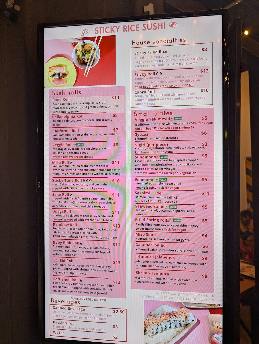 Sticky Rice Sushi menu board