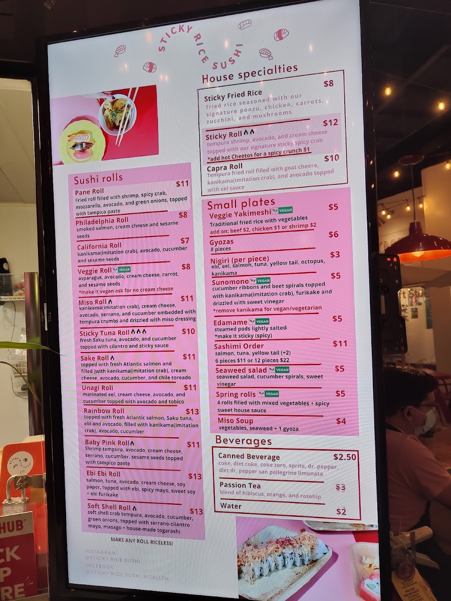 Sticky Rice Sushi menu board