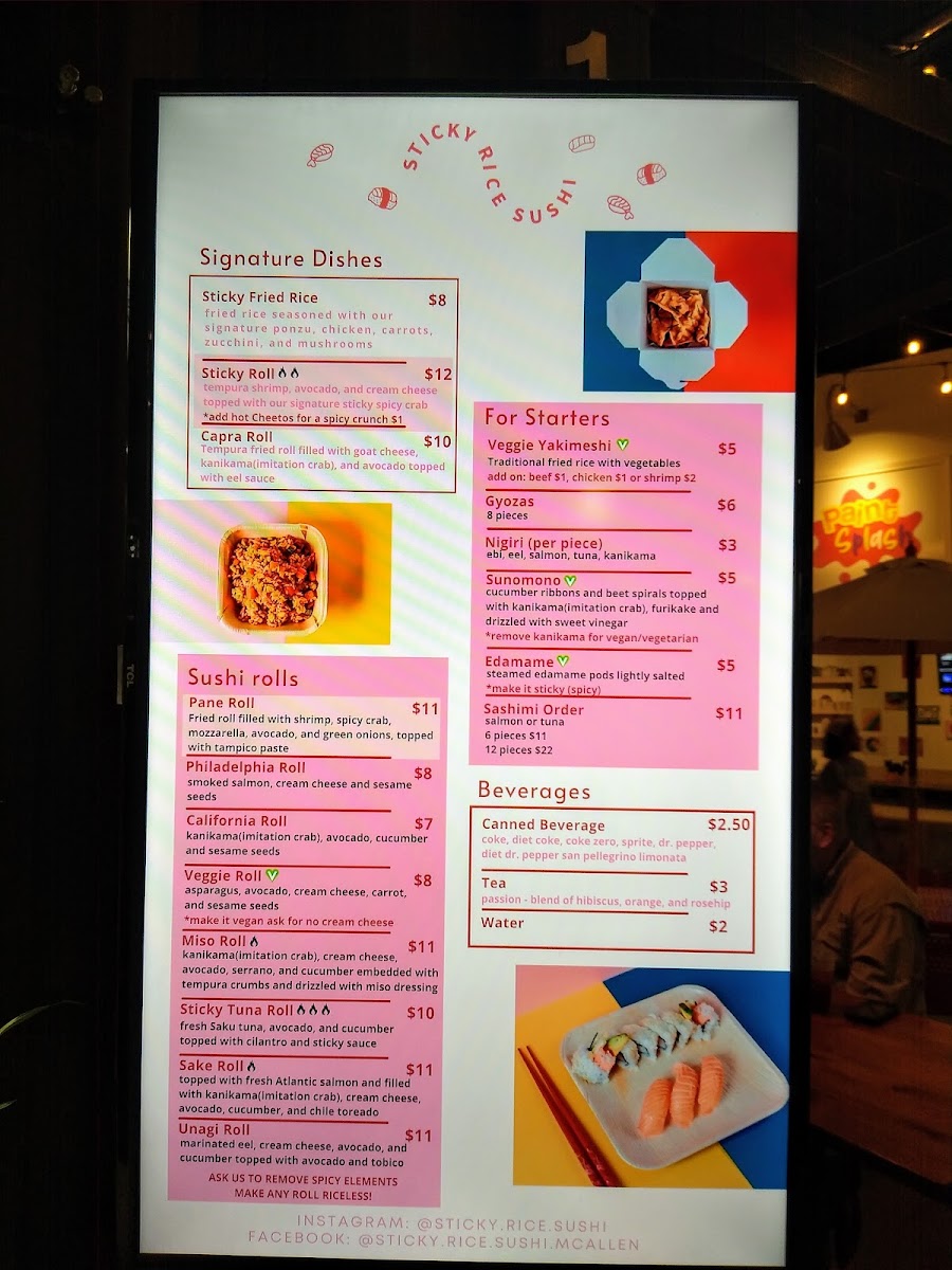 Sticky Rice Sushi menu board