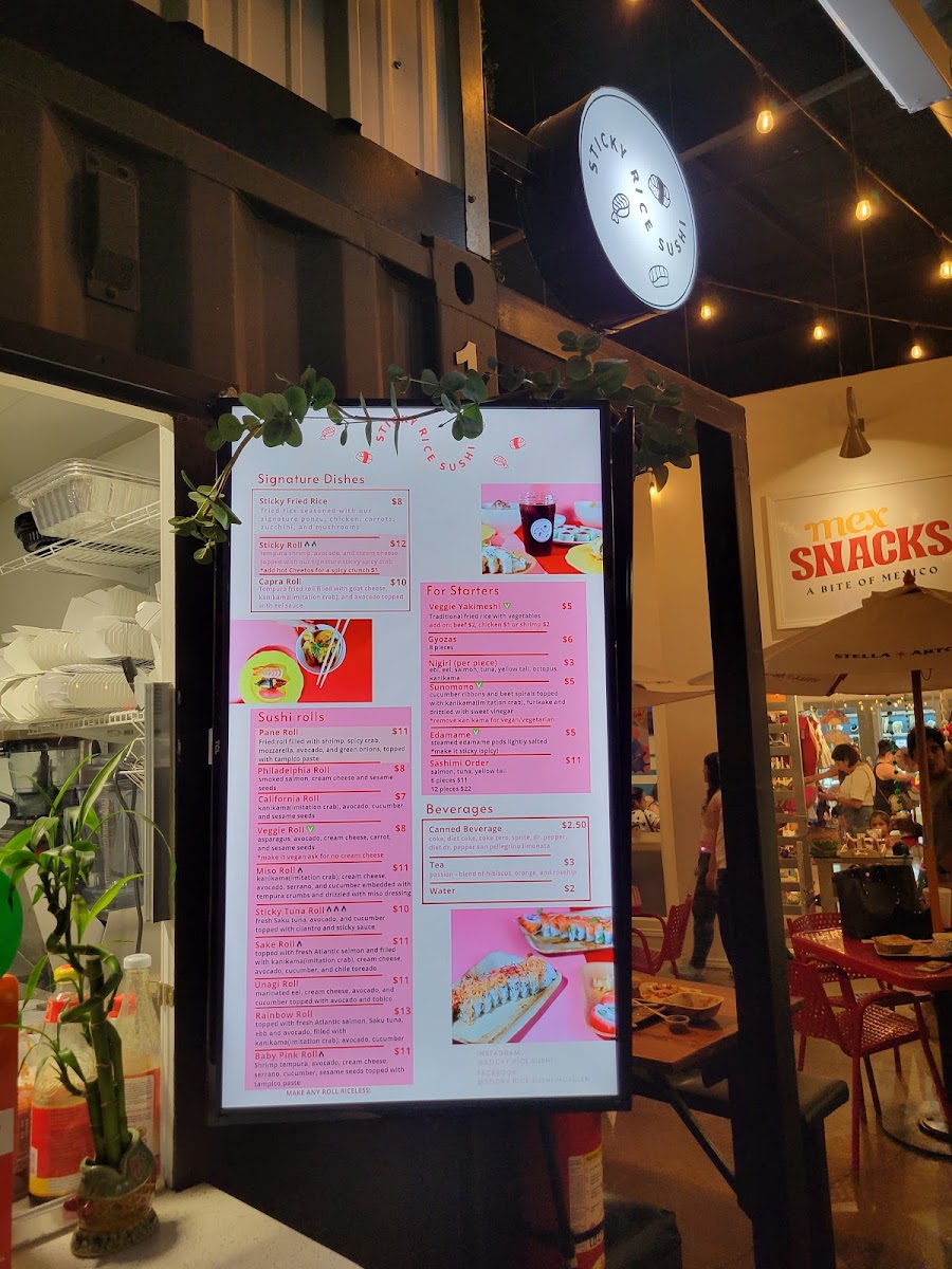Sticky Rice Sushi menu board