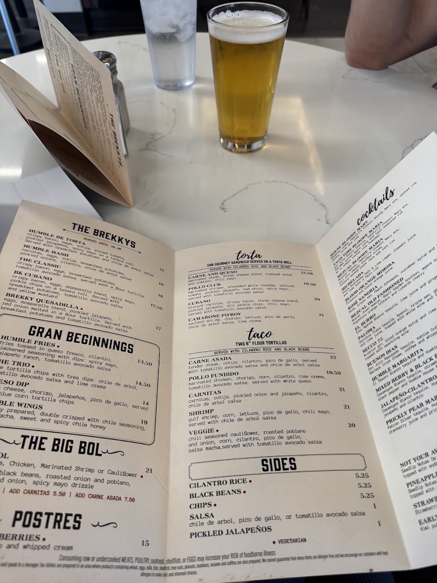 Humble Torta & Taco menu board